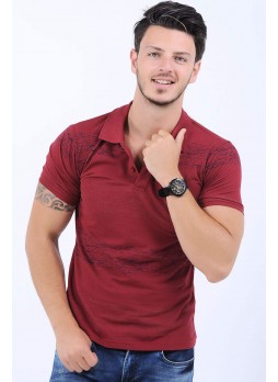 Lacivert Püskürtme Desen Polo Yaka Bordo T-Shirt