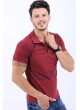 Lacivert Püskürtme Desen Polo Yaka Bordo T-Shirt