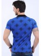 Siyah Desenli Polo Yaka Saks Mavisi T-Shirt
