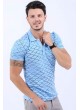 Siyah Desen Polo Yaka Açık Mavi T-Shirt