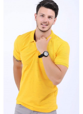Siyah Püskürtme Polo Yaka Sarı T-Shirt