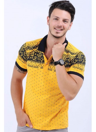 Lacivert Desen Polo Yaka Sarı T-Shirt