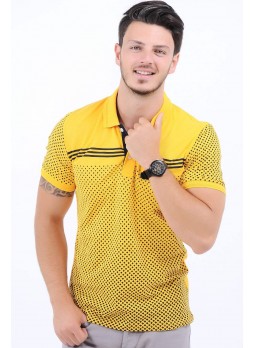 Siyah Noktalı Polo Yaka Sarı T-Shirt