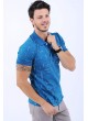 Çizgi Desen Polo Yaka Mavi T-Shirt