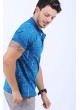Çizgi Desen Polo Yaka Mavi T-Shirt