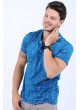 Çizgi Desen Polo Yaka Mavi T-Shirt