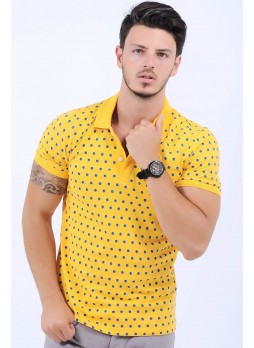 Damla Desenli Polo Yaka Sarı T-Shirt