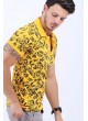 Siyah Yaprak Desen Polo Yaka Sarı T-Shirt