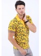 Siyah Yaprak Desen Polo Yaka Sarı T-Shirt