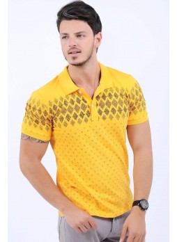 Kırmızı Desen Polo Yaka Sarı T-Shirt