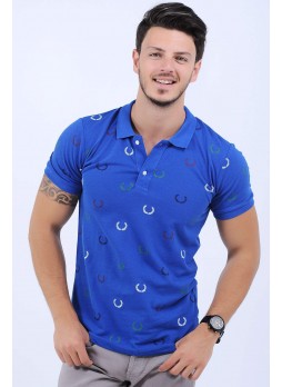 Desenli Polo Yaka Mavi T-Shirt