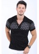 Beyaz Desenli Polo Yaka Siyah T-Shirt