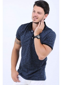 Siyah Noktalı Polo Yaka Füme T-Shirt