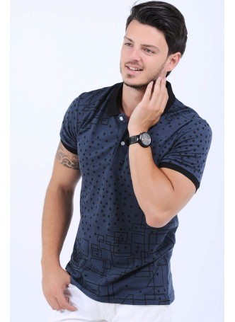 Siyah Noktalı Polo Yaka Füme T-Shirt