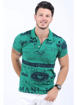 Lacivert Baskı Polo Yaka Yeşil T-Shirt