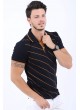 Turuncu Çizgili Polo Yaka Siyah T-Shirt