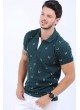 Beyaz Desen Polo Yaka Haki T-Shirt