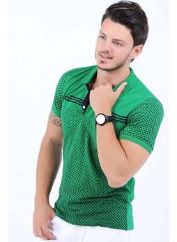 Siyah Noktalı Polo Yaka Yeşil T-Shirt