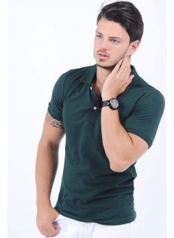 Püskürtme Desen Polo Yaka Haki T-Shirt