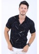 Çizgi Desen Polo Yaka Siyah T-Shirt