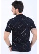 Çizgi Desen Polo Yaka Siyah T-Shirt