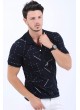 Çizgi Desen Polo Yaka Siyah T-Shirt