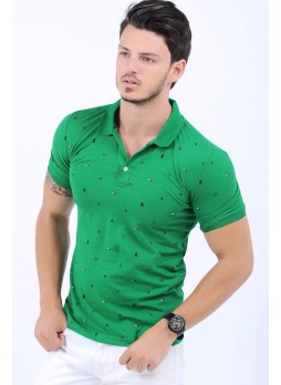 Desenli Polo Yaka Yeşil T-Shirt