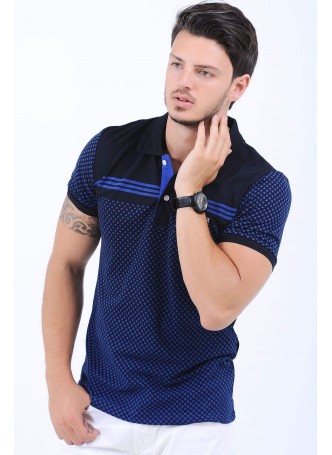 Mavi Noktalı Polo Yaka Siyah T-Shirt