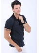 Mavi Beyaz Desen Polo Yaka Siyah T-Shirt