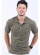 Çizgi Desen Polo Yaka Haki T-Shirt