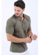 Çizgi Desen Polo Yaka Haki T-Shirt