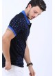 Puantiye Kare Çizgi Polo Yaka Siyah T-Shirt