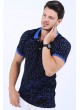 Puantiye Kare Çizgi Polo Yaka Siyah T-Shirt