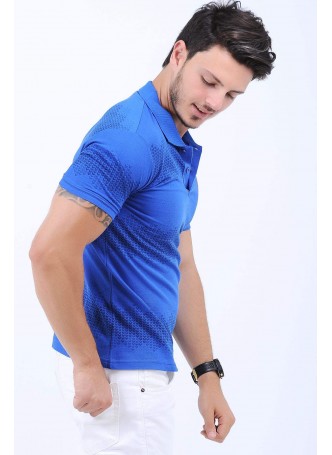 Siyah Desen Polo Yaka Mavi T-Shirt