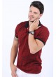 Puantiye Kare Çizgi Polo Yaka Bordo T-Shirt