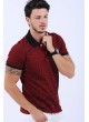 Puantiye Kare Çizgi Polo Yaka Bordo T-Shirt