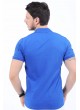 Püskürtme Desen Polo Yaka Mavi T-Shirt