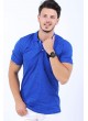 Püskürtme Desen Polo Yaka Mavi T-Shirt