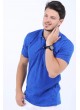 Püskürtme Desen Polo Yaka Mavi T-Shirt