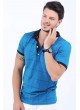 Çizgi Desen Polo Yaka Mavi T-Shirt