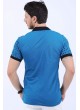 Puantiye Kare Çizgi Polo Yaka Mavi T-Shirt