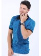 Puantiye Kare Çizgi Polo Yaka Mavi T-Shirt