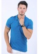 Püskürtme Desen Polo Yaka Mavi T-Shirt