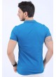 Püskürtme Desen Polo Yaka Mavi T-Shirt