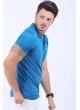 Püskürtme Desen Polo Yaka Mavi T-Shirt