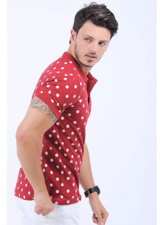 Puantiyelli Polo Yaka Kırmızı T-Shirt
