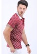 Beyaz Çizgi Desen Polo Yaka Bordo T-Shirt