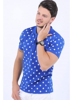 Puantiyelli Polo Yaka Mavi T-Shirt