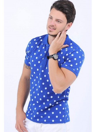 Puantiyelli Polo Yaka Mavi T-Shirt