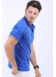 Beyaz Desen Polo Yaka Mavi T-Shirt